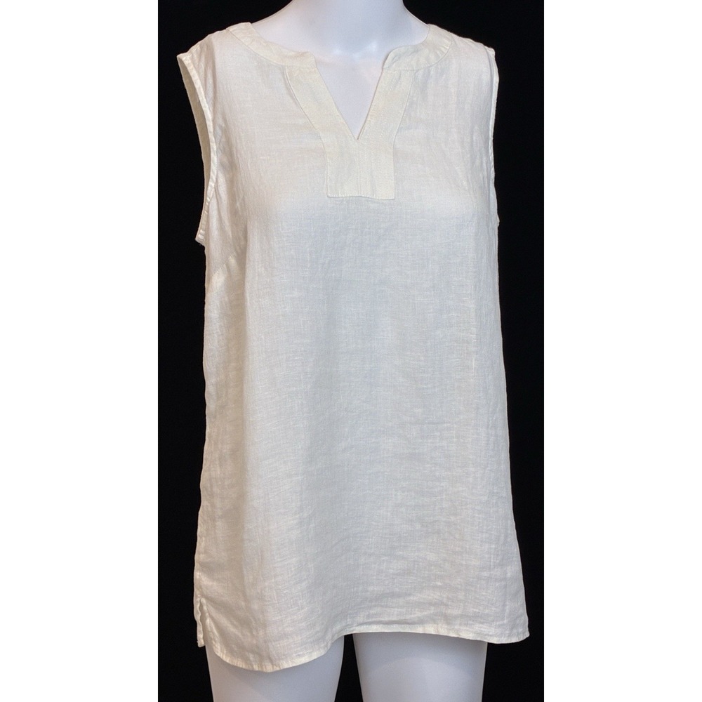 Talbots 100% Linen Sleeveless White Minimalist Top SZ Petite Small Resort Beach‎